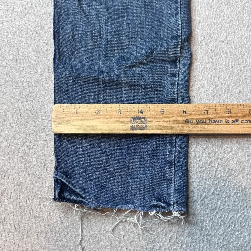Free People Jeans Womens 25 Blue We The Free Straight Leg Distressed Raw Hem